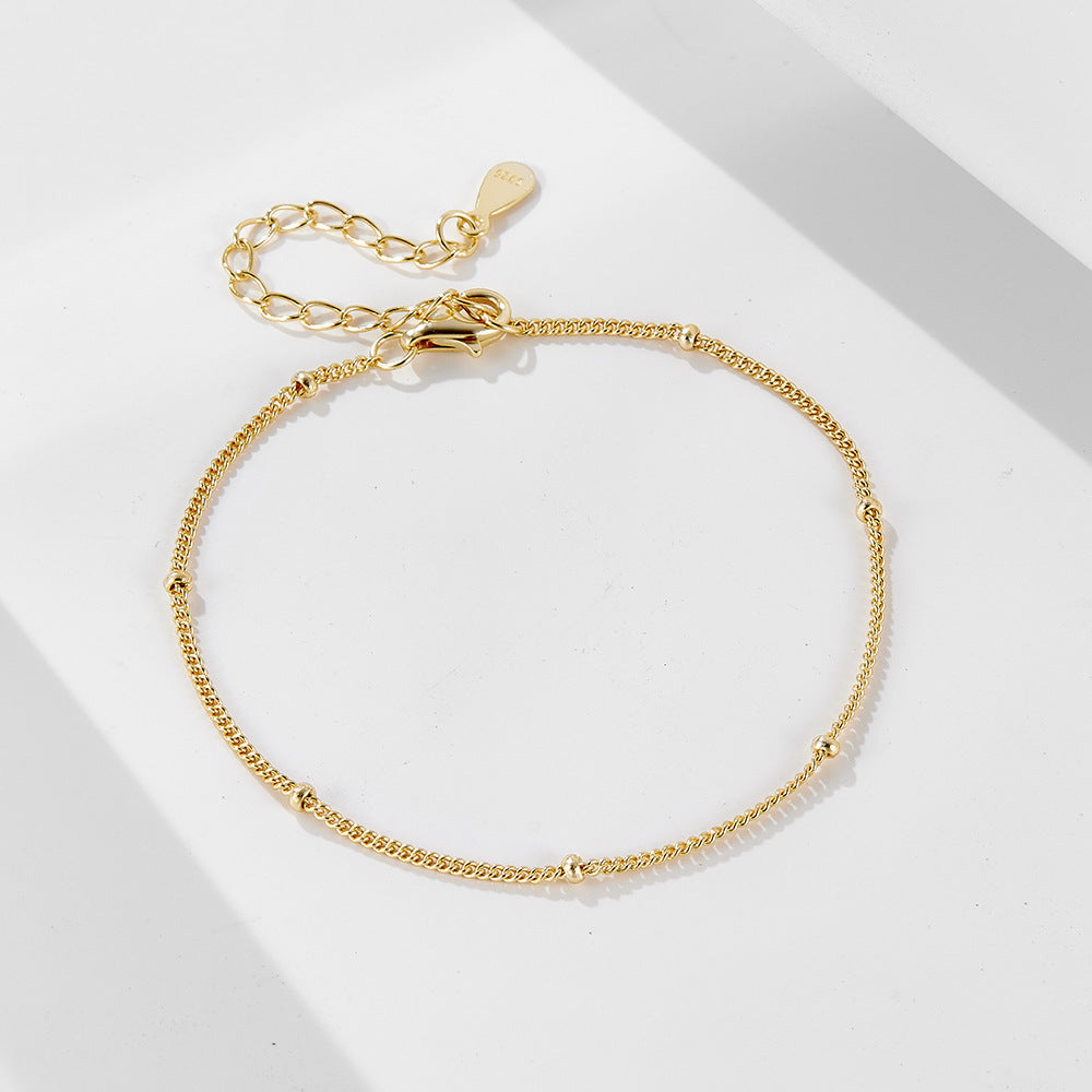 S925 Sterling Silver Doudou Chain Stacked With And Versatile Small Round Bead Bracelet