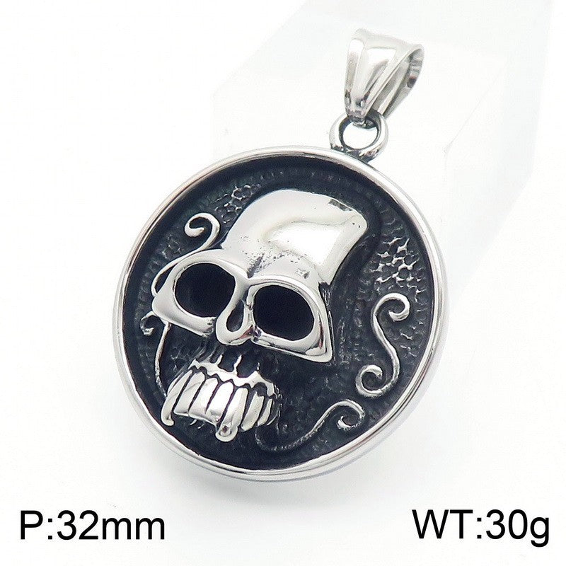 Gothic Skull Titanium Steel Pendant with Retro Devil's Eye for Halloween Decor