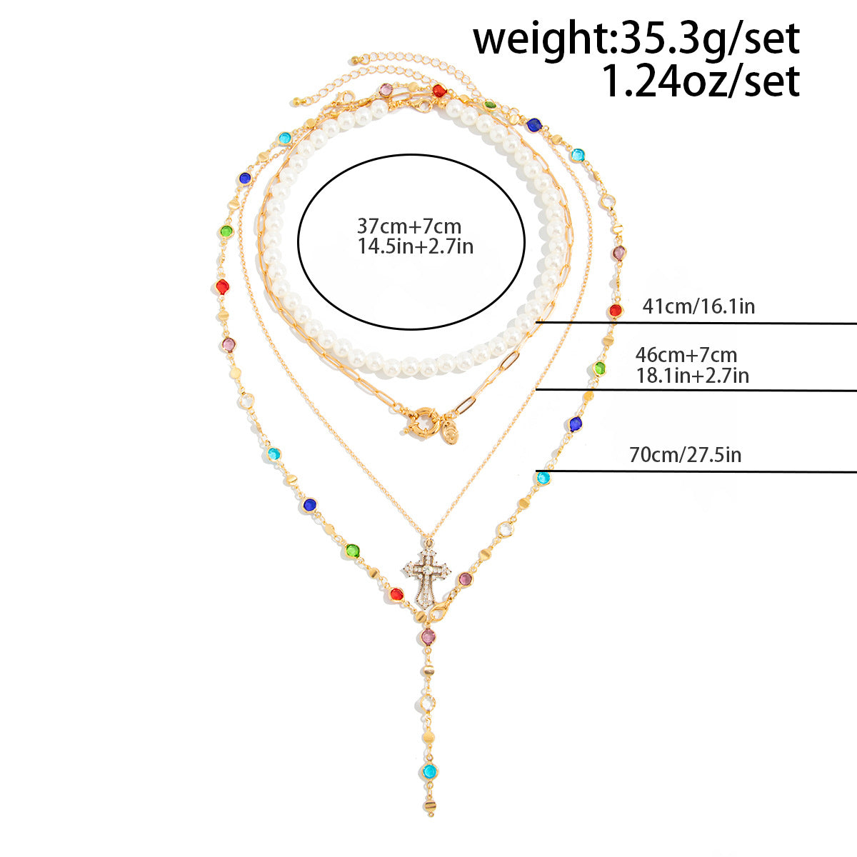 Sun Gem Pendant Stacked Necklace Color Crystal Y-Shaped Long Fringed Necklace