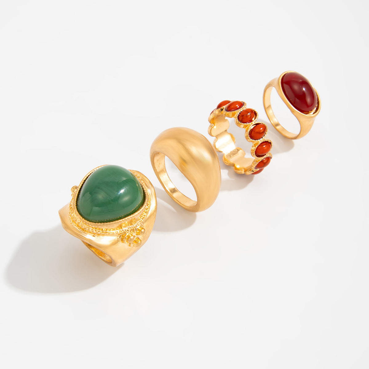 Planderful Vienna Verve Ethnic Style Ring Set For Women Exaggerated Inlaid Stone Statement Jewelry