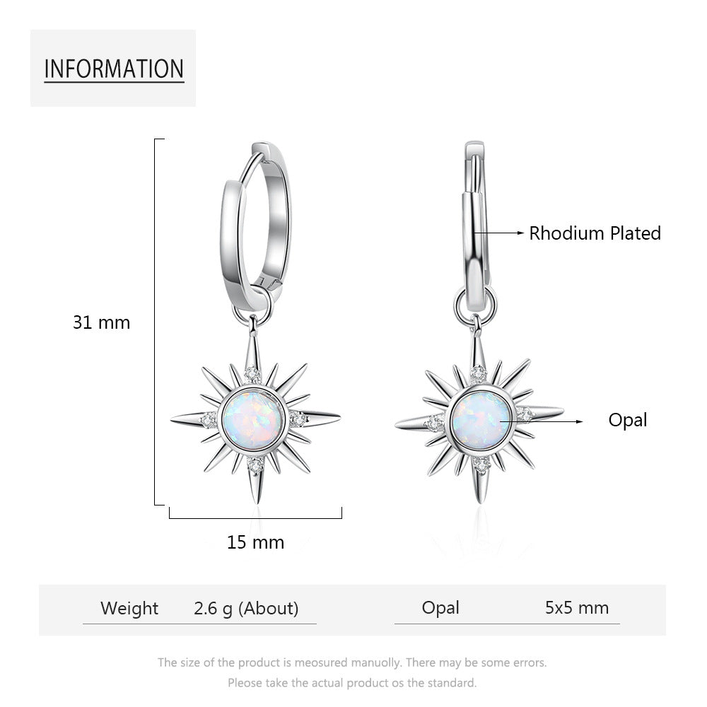Planderful Jewelry Opal Earrings In Sterling Silver Sunflower Drop Design With White Opal Gems