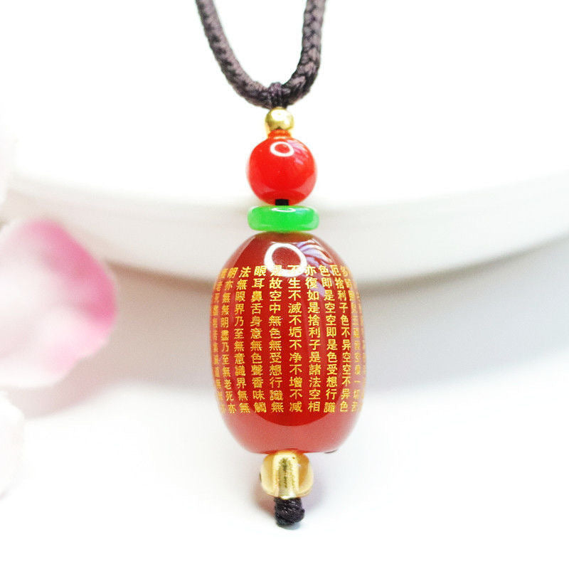 Red Agate Heart Sutra Barrel Bead Pendant