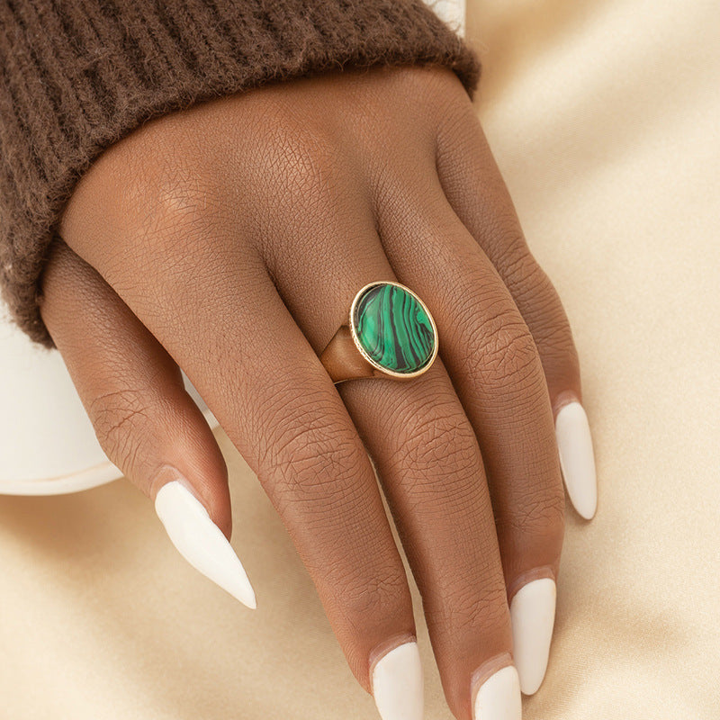Vibrant Turquoise Geometric Wide Face Ring with Retro Charm