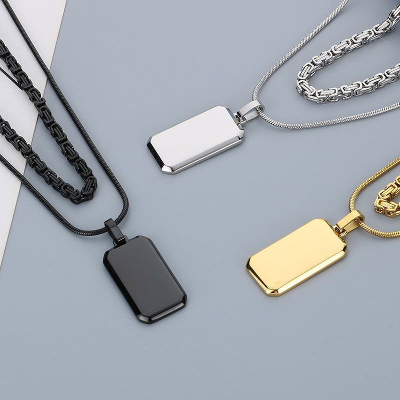 Trendy Emperor Chain Square Titanium Steel Necklace Men's Double-Layer Stacked Stainless Steel Military