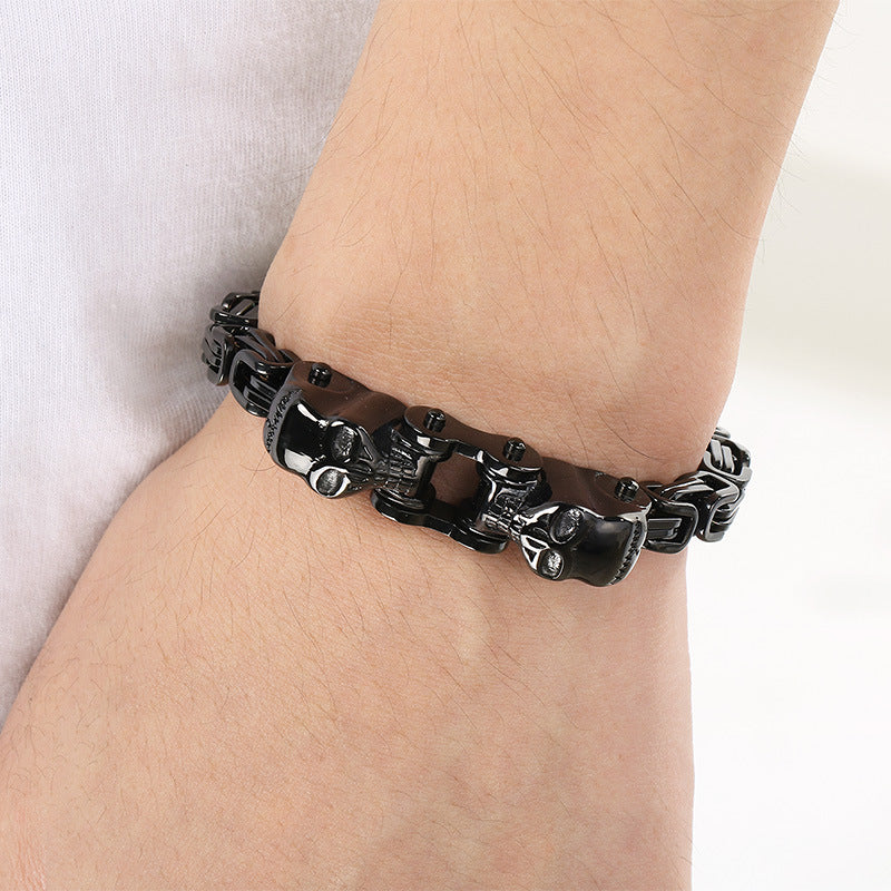 Planderful Titanium Skull Imperial Chain Mens Bracelet