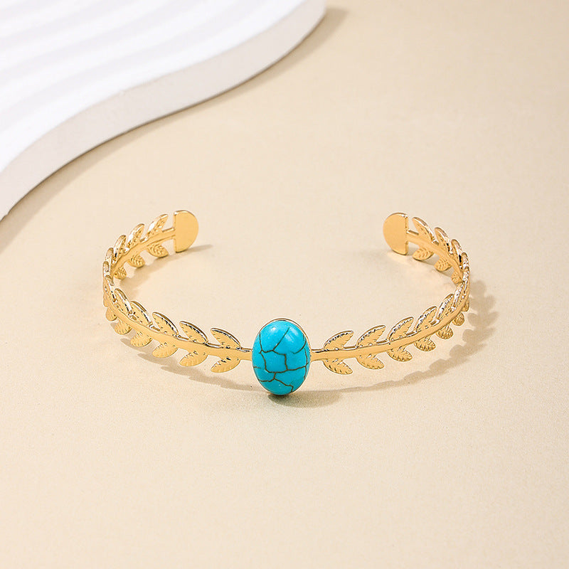 Elegant Turquoise Bracelet with Metal Jewelry Design, Inspired by Nature