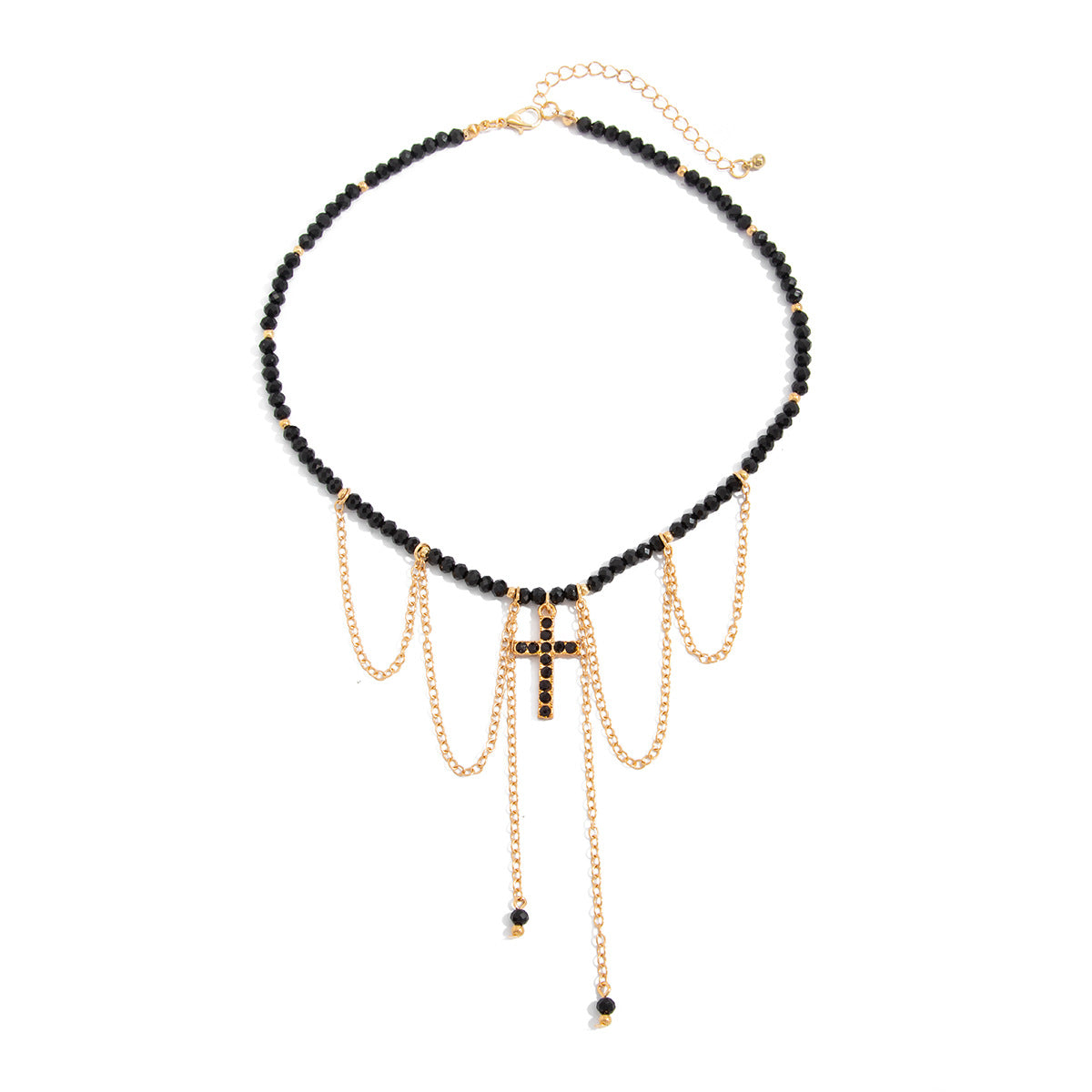Gothic Beaded Cross Collarbone Necklace
