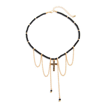 Gothic Beaded Cross Collarbone Necklace