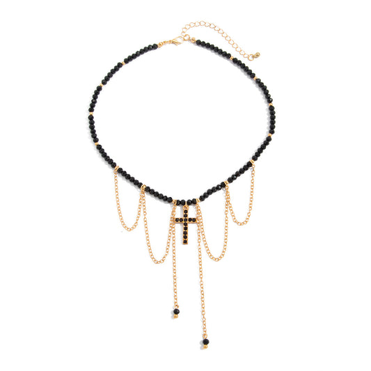 Gothic Beaded Cross Collarbone Necklace