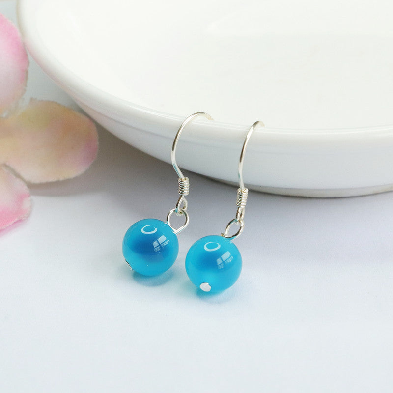 Blue Heart Agate 925 Silver Hook Earrings