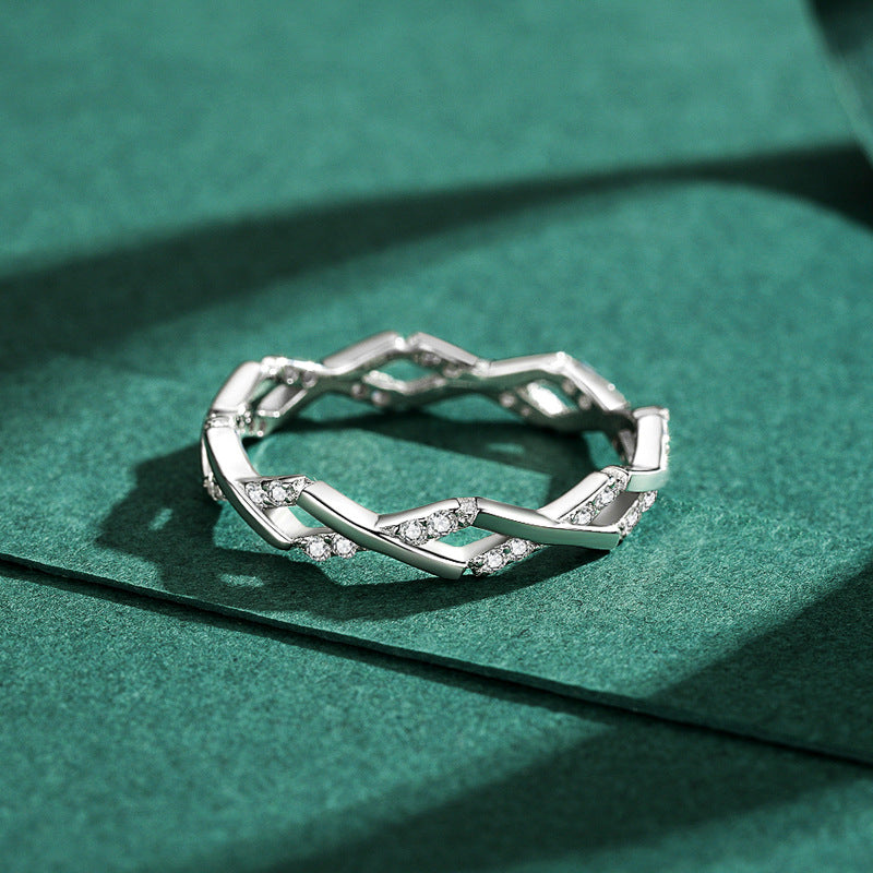 Simple Geometric Sterling Silver Ring with Zircon Inlay