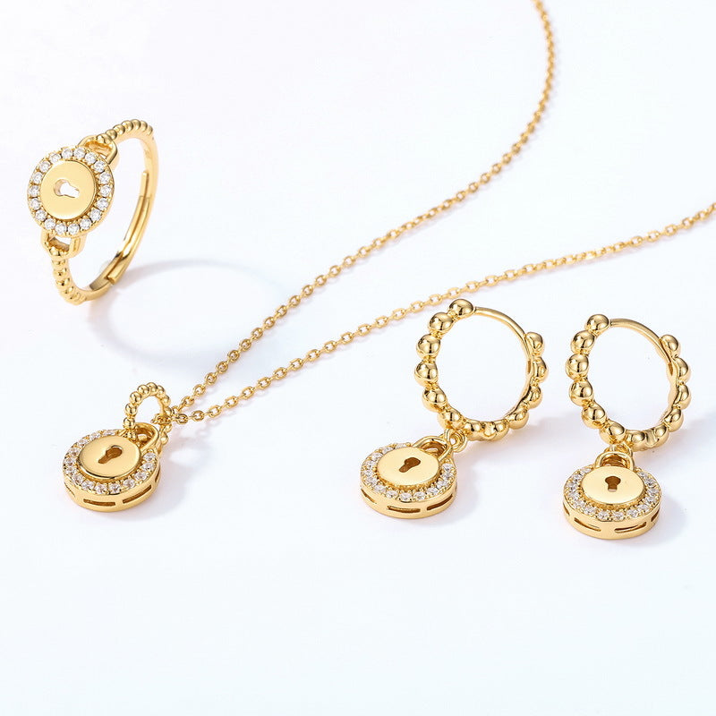 Circular Lock Zircon Opening Sterling Silver Ring