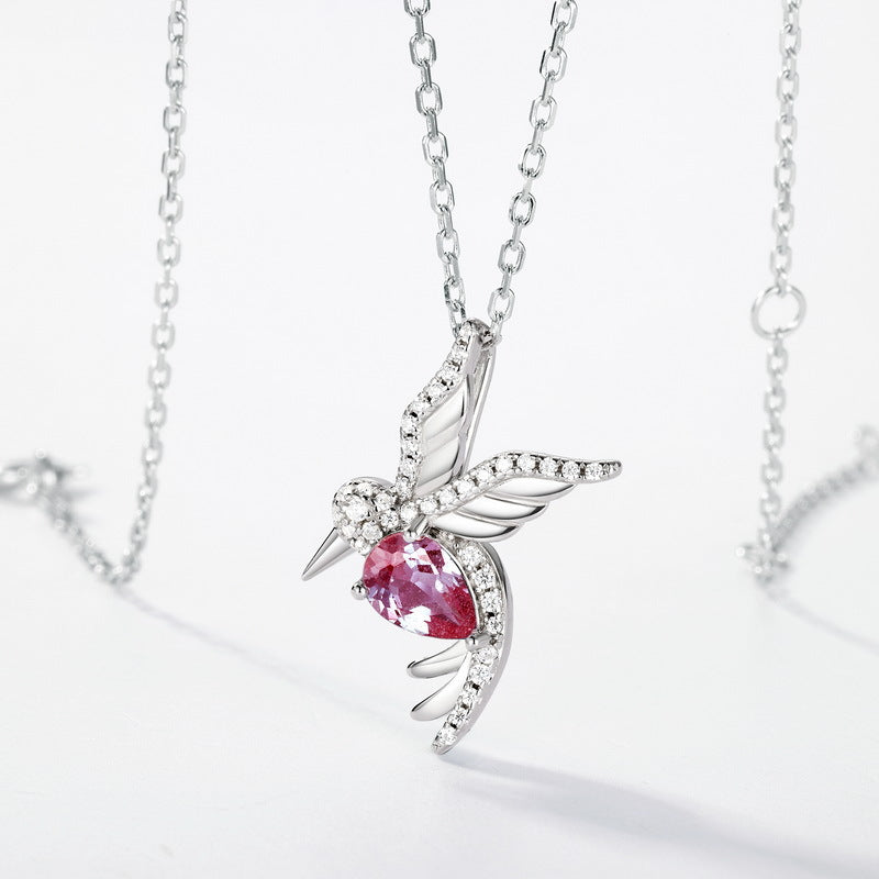 S925 Sterling Silver Lab-Grown Alexandrite Guardian Wing Necklace