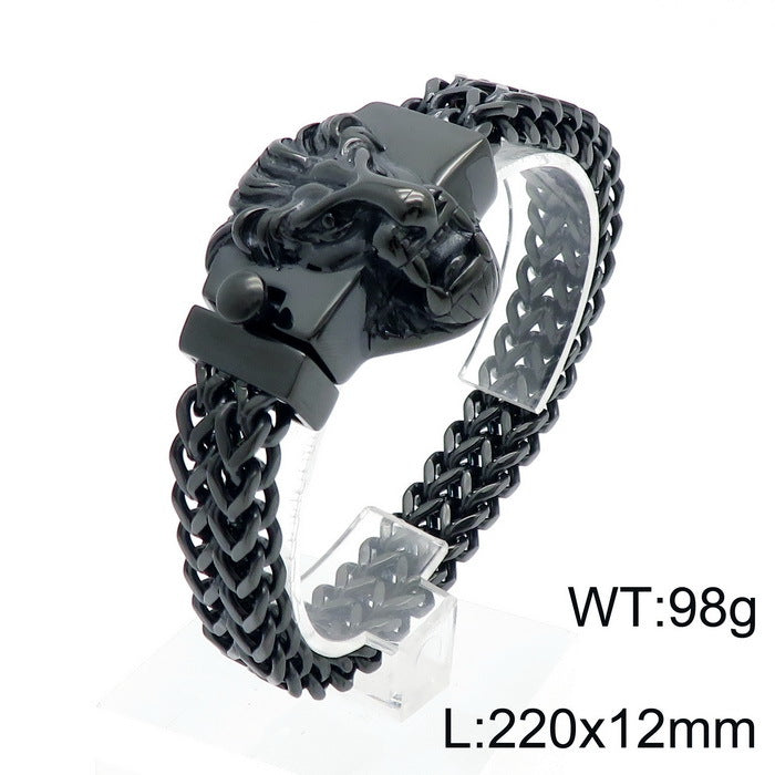 Bold Skull Lion Head Men's Titanium Steel Bracelet
