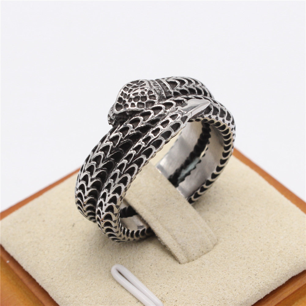 Vintage Fish Scale Snake Titanium Steel Ring for Men