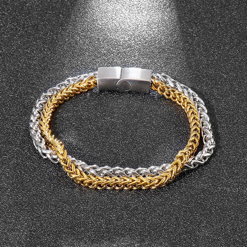 Stainless Steel – Punk Style Double-Layer Men's Titanium Steel Bracelet