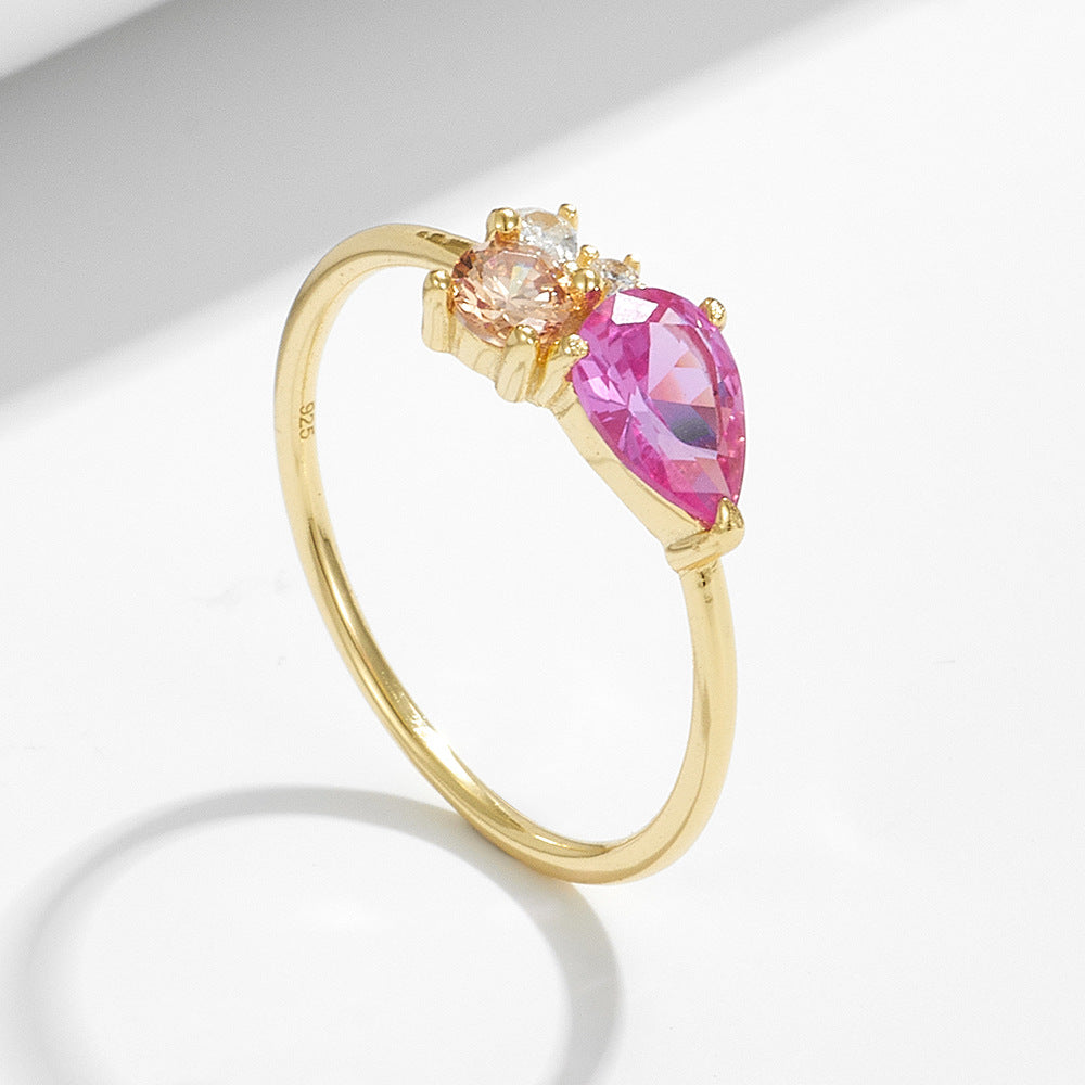 Rings Inlaid With Colored Water Droplets, Zircon Sterling Silver Rings,