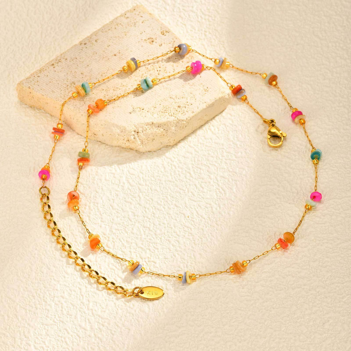 Stainless Steel Summer Seaside Vacation Wind Small Fresh Ocean Wind Colored Stone Necklace
