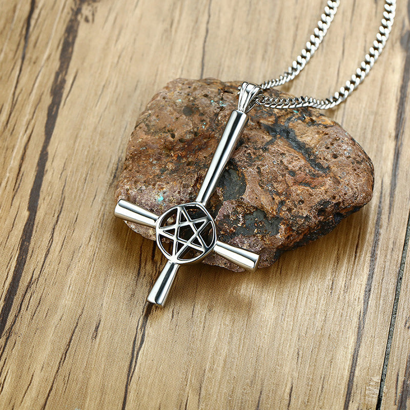 New Product Stainless Steel Satan Cross Pendant Steel Color