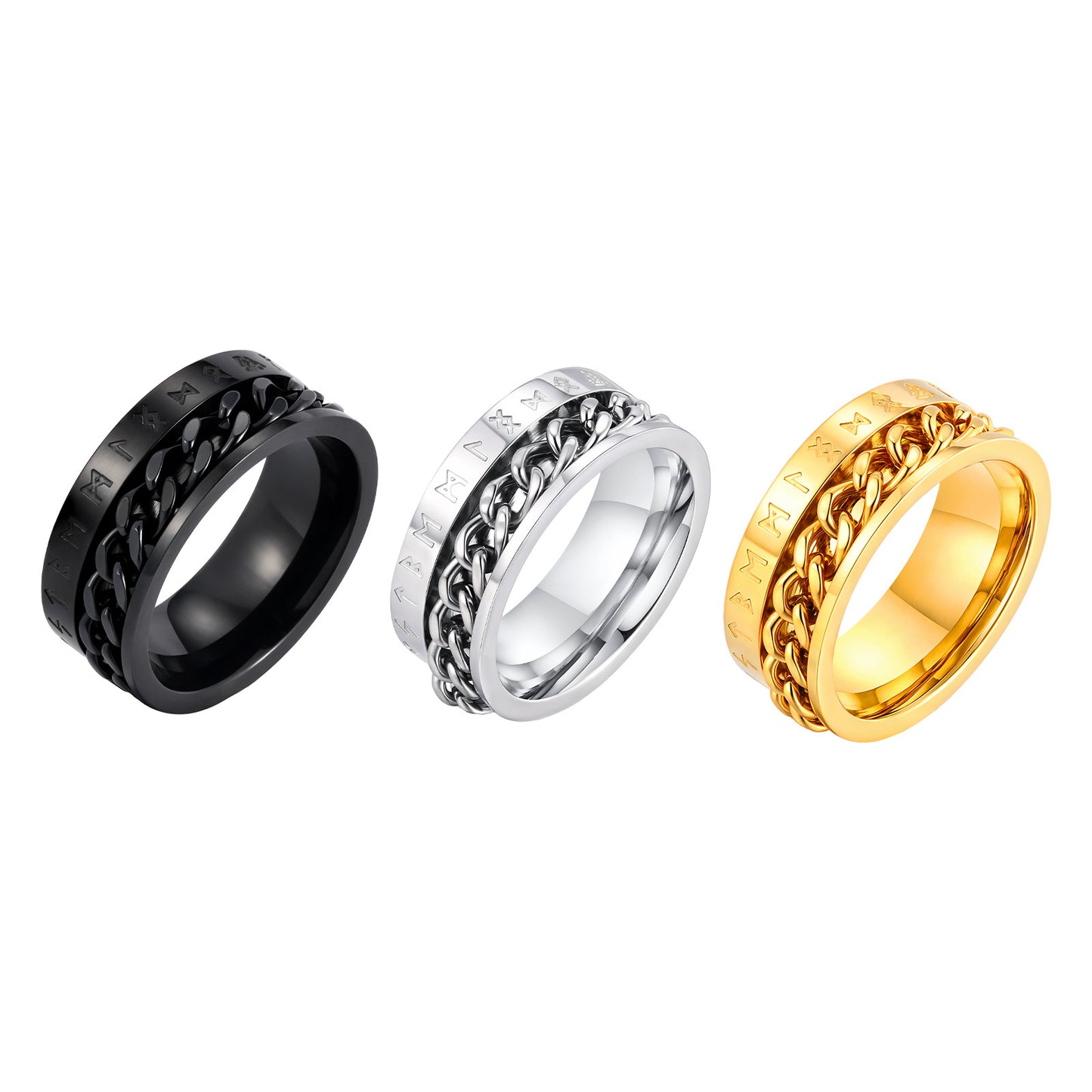 Viking Chain Rotatable Stainless Steel Ring Gold For Men
