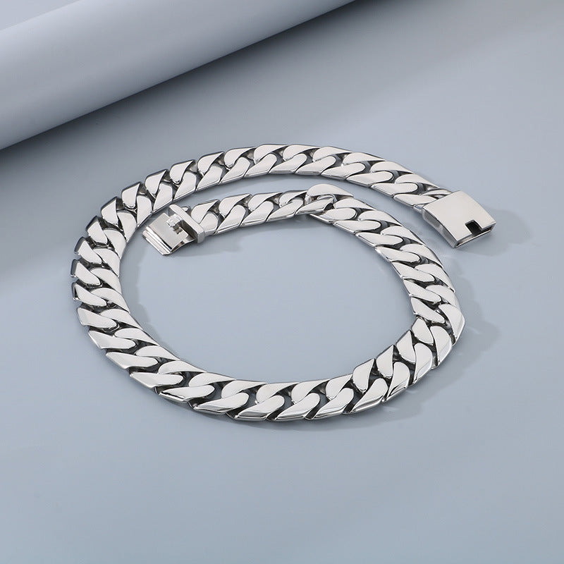 Mens Titanium Steel Cuban Chain Necklace European Style