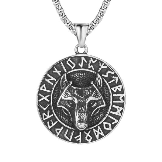 Viking Rune Direwolf Pendant Titanium Steel by Planderful for Men and Unisex Protection Amulet