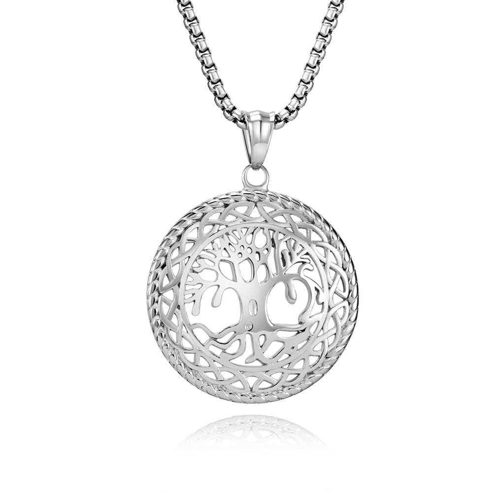 Planderful Tree Of Life Hollow Necklace Titanium Steel Pendant For Trendy Men And Women