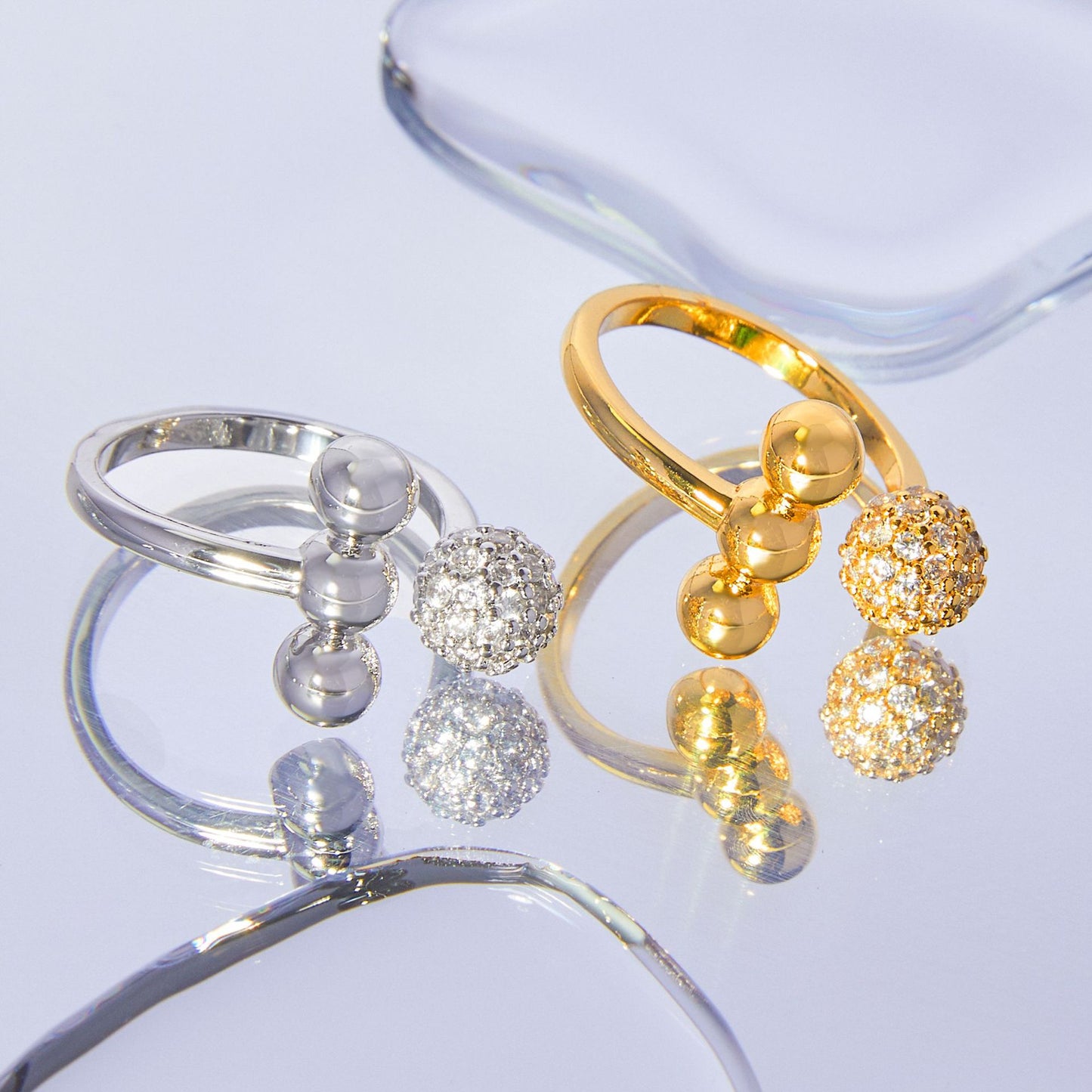 Modern Geometric Copper Open Band Ring with Zircon Detail