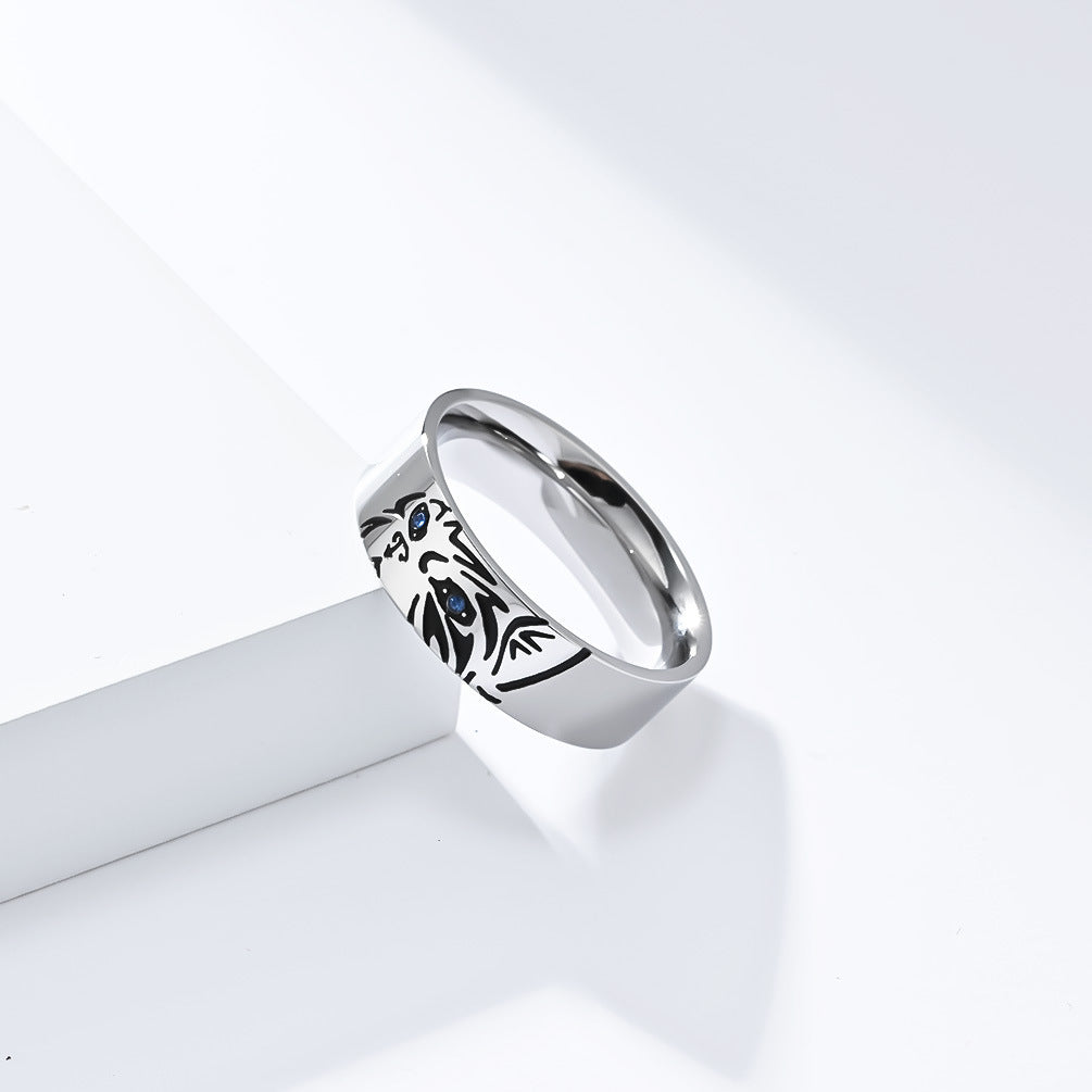 Planderful Everyday Genie Steel Ring Unisex Minimalist Stick Figure Animal Design Sizes To 12