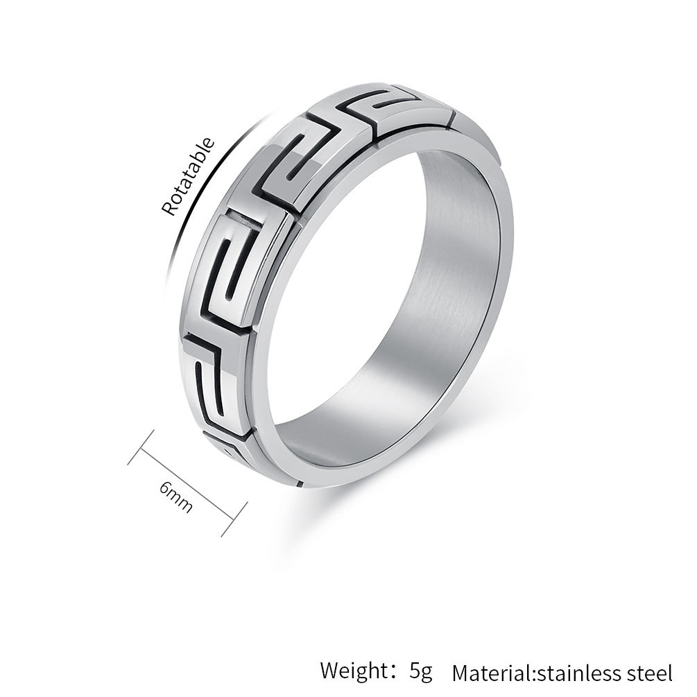 Planderful Great Wall Pattern Rotating Ring for Anxiety Relief Stainless Steel Unisex Index Finger Ring