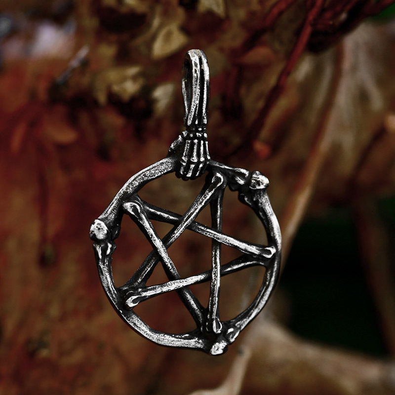 Titanium Steel Skull Bone Star Pendant - Retro Style Jewelry for Men