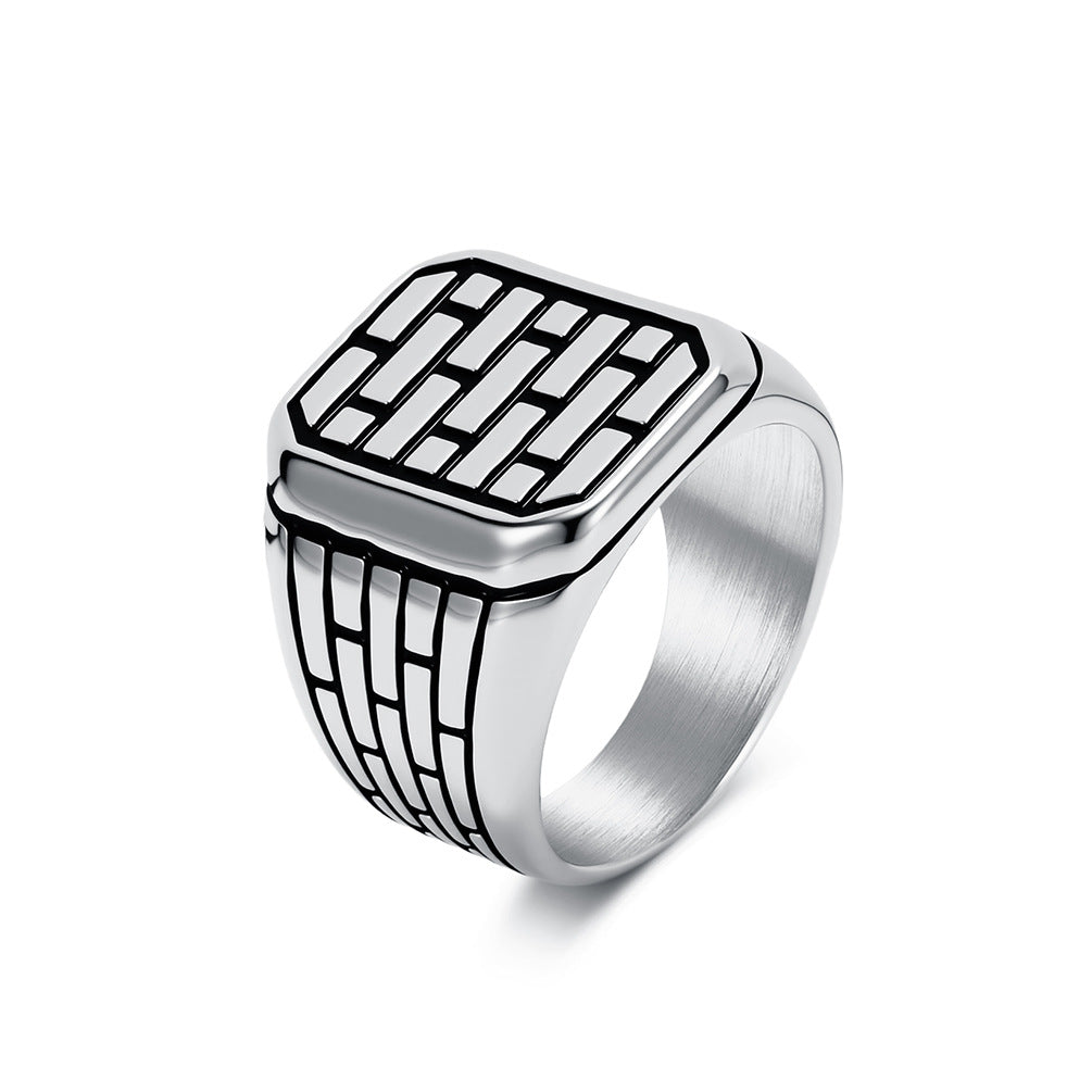 Brick Wall Stainless Steel Ring Punk Style