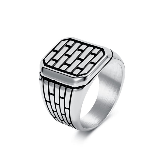 Brick Wall Stainless Steel Ring Punk Style