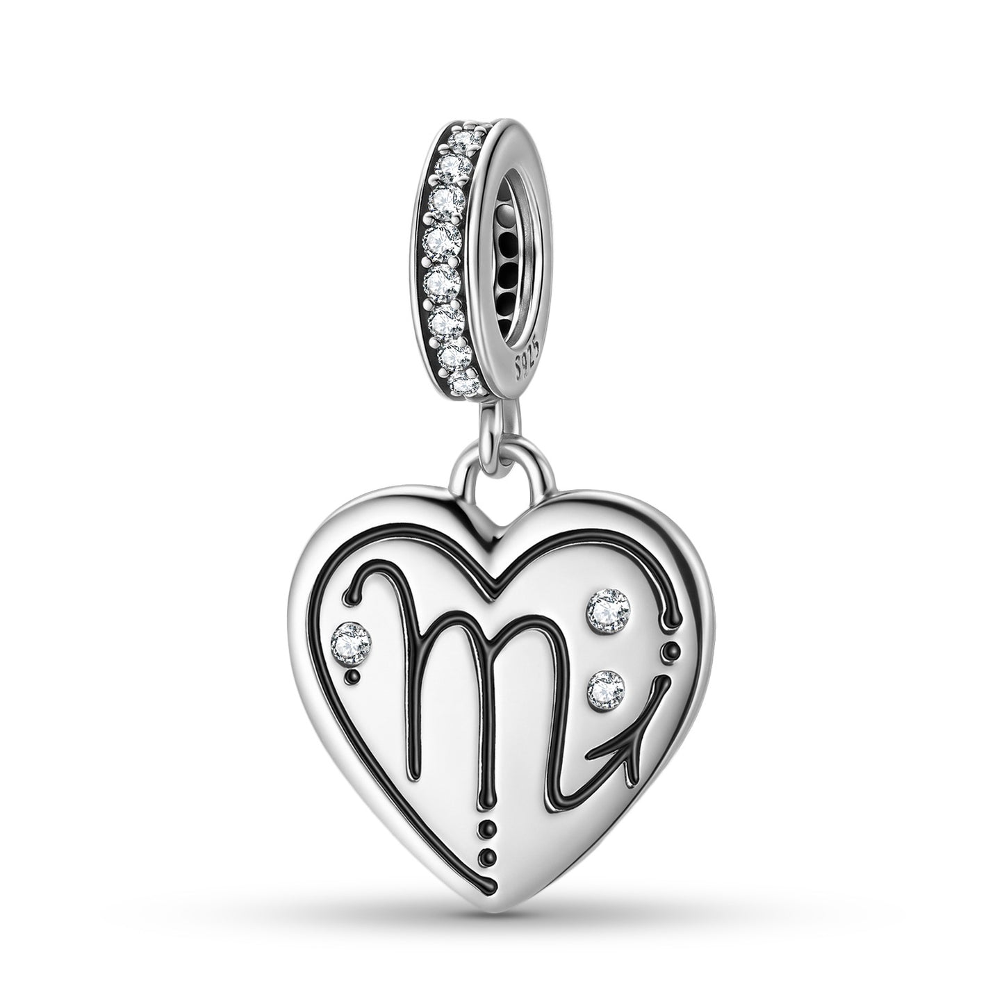 Planderful Jewelry Sterling Silver Heart Shape Zodiac Pendant With Zircon Necklace