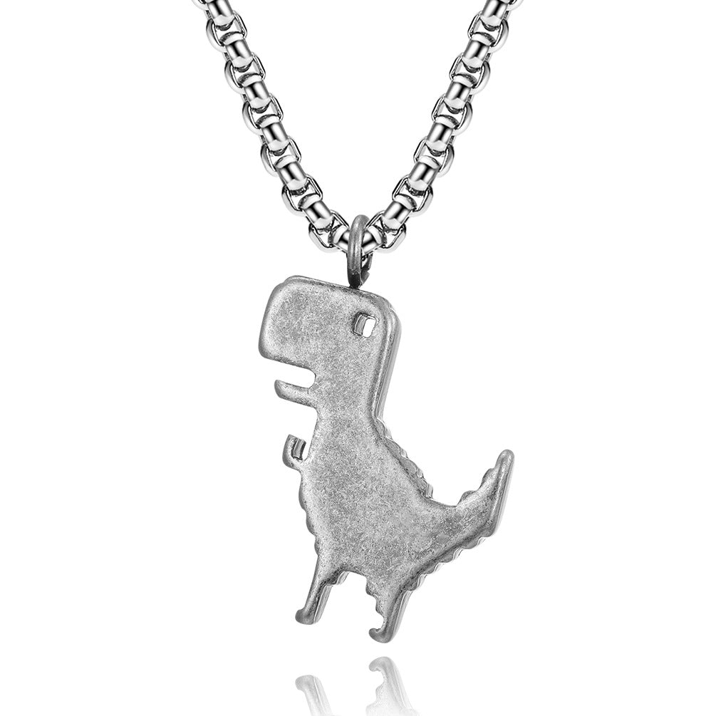 Planderful Dinosaur Necklace Durable Titanium Steel Stick Figure Pendant For Kids And Dino Lovers