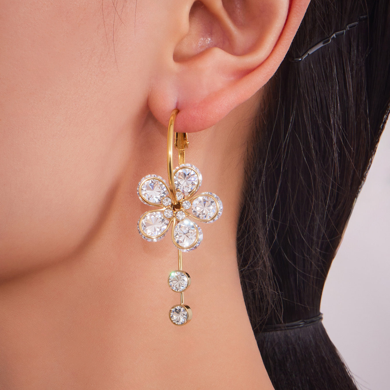 Planderful Zircon Fringed Earrings Gold Plated Glam Women