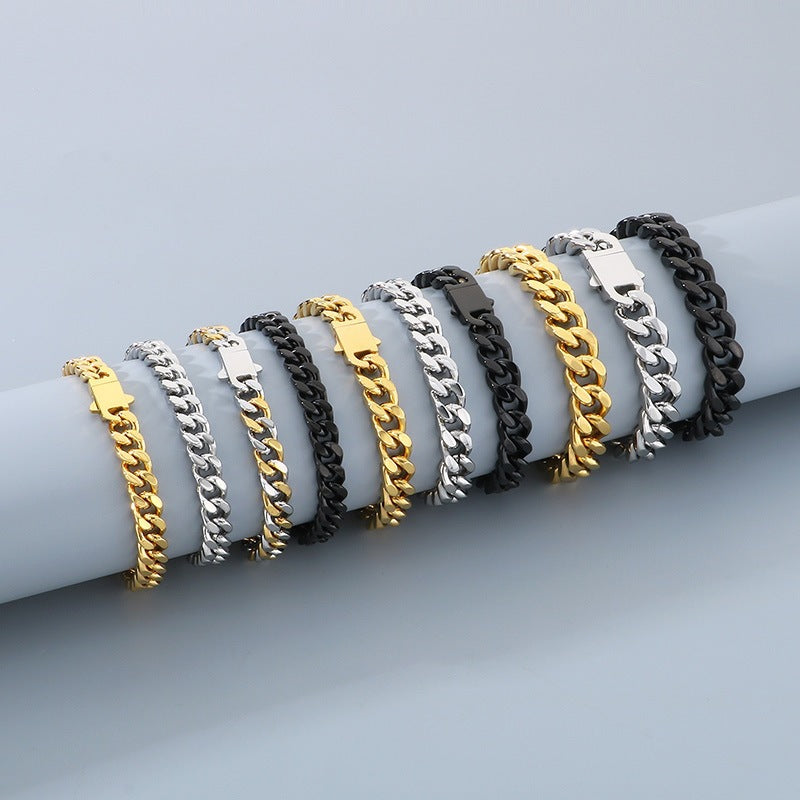 Titanium Steel Cuban Chain Men's Bracelet Polished Four-Sided Grinding Hand Available