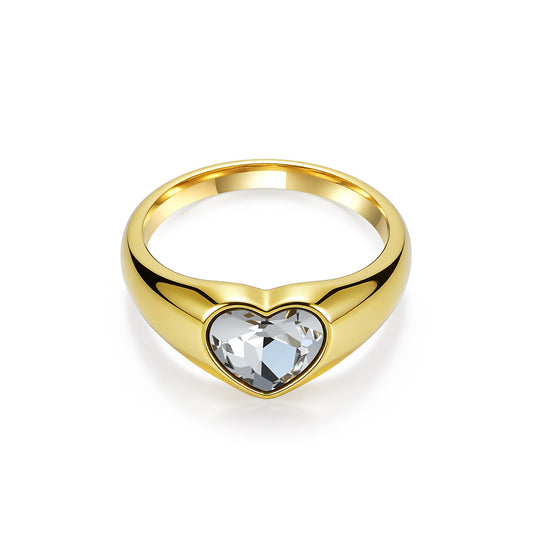 Zircon Ring – Elegant Heart-Shaped Gold-Plated Steel