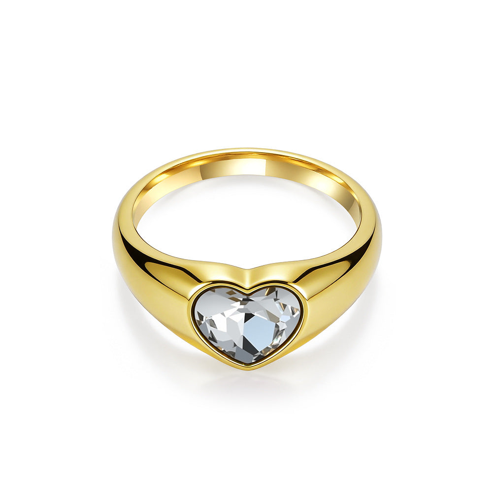 Heart Gold-Plated Stainless Steel Ring Unisex