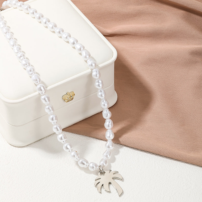 Coconut Dream Metal Pearl Pendant Necklace - Wholesale Women's Jewelry