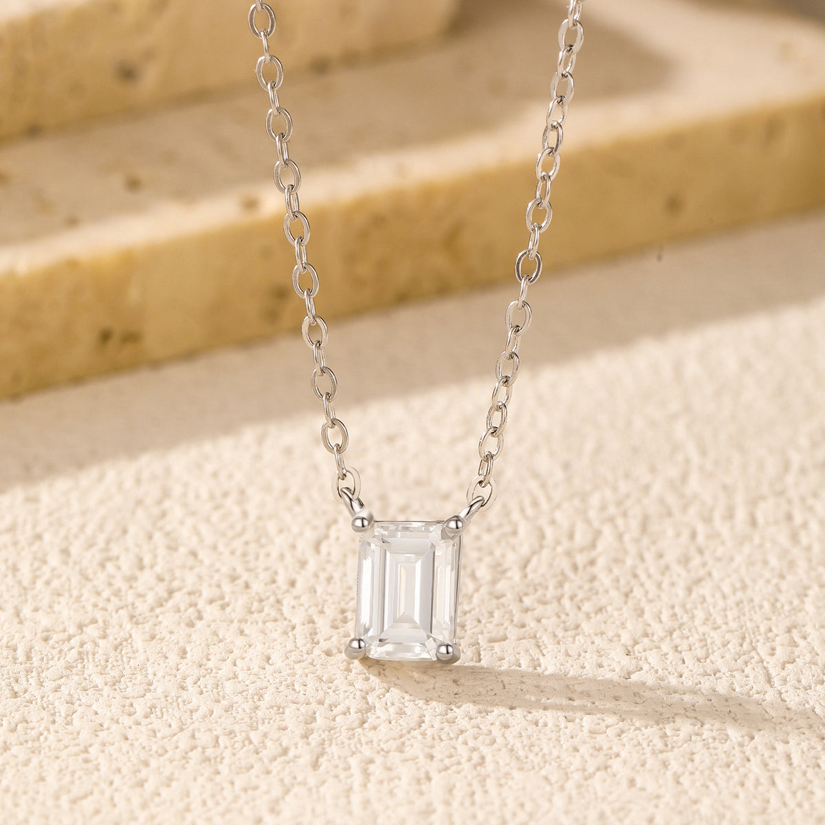 925 Sterling Silver Emerald-Cut Moissanite Necklace