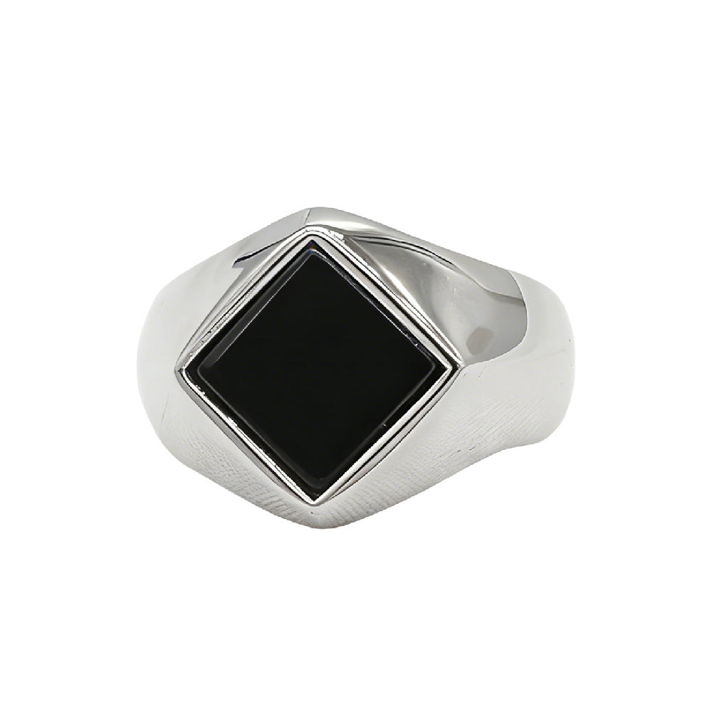 Planderful Titanium Steel Ring Unisex Geometric Quadrilateral Rhombus Design For Everyday Genie Protection