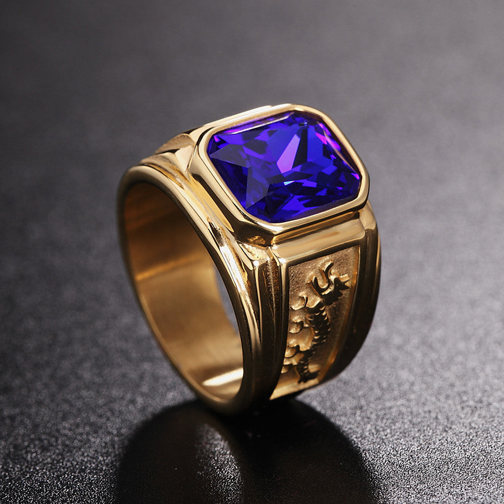Personalized Retro Double Dragon Zircon Ring Titanium Steel Unisex Protection For Men Women Planderful