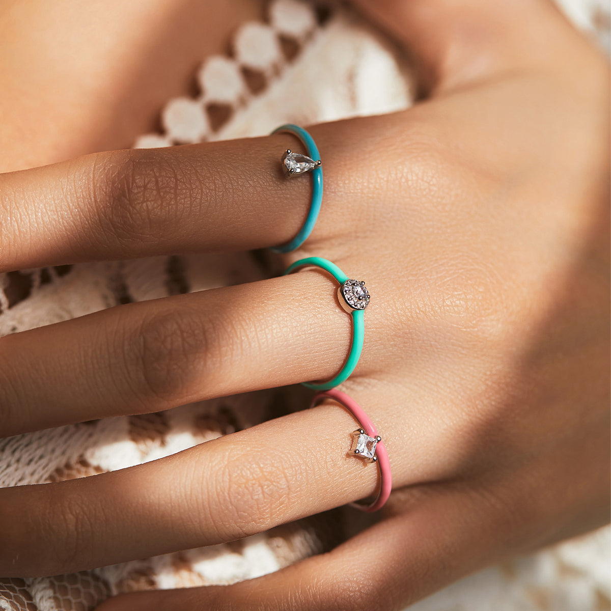 925 Sterling Silver Candy-Color Zircon Ring