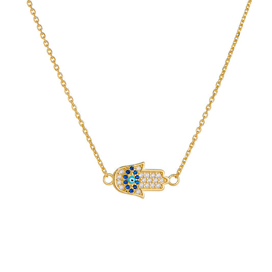 Micro-Inlaid Zircon Devil'S Eye Sterling Silver Necklace Inlaid Dripping Oil Palm Pendant