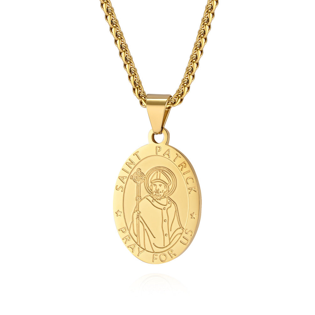 Patron Saint Oval Medal Stainless Steel Pendant Necklace Fashion Jewelry