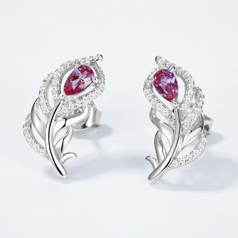 S925 Sterling Silver Lab-Grown Alexandrite Feather Jewelry Collection