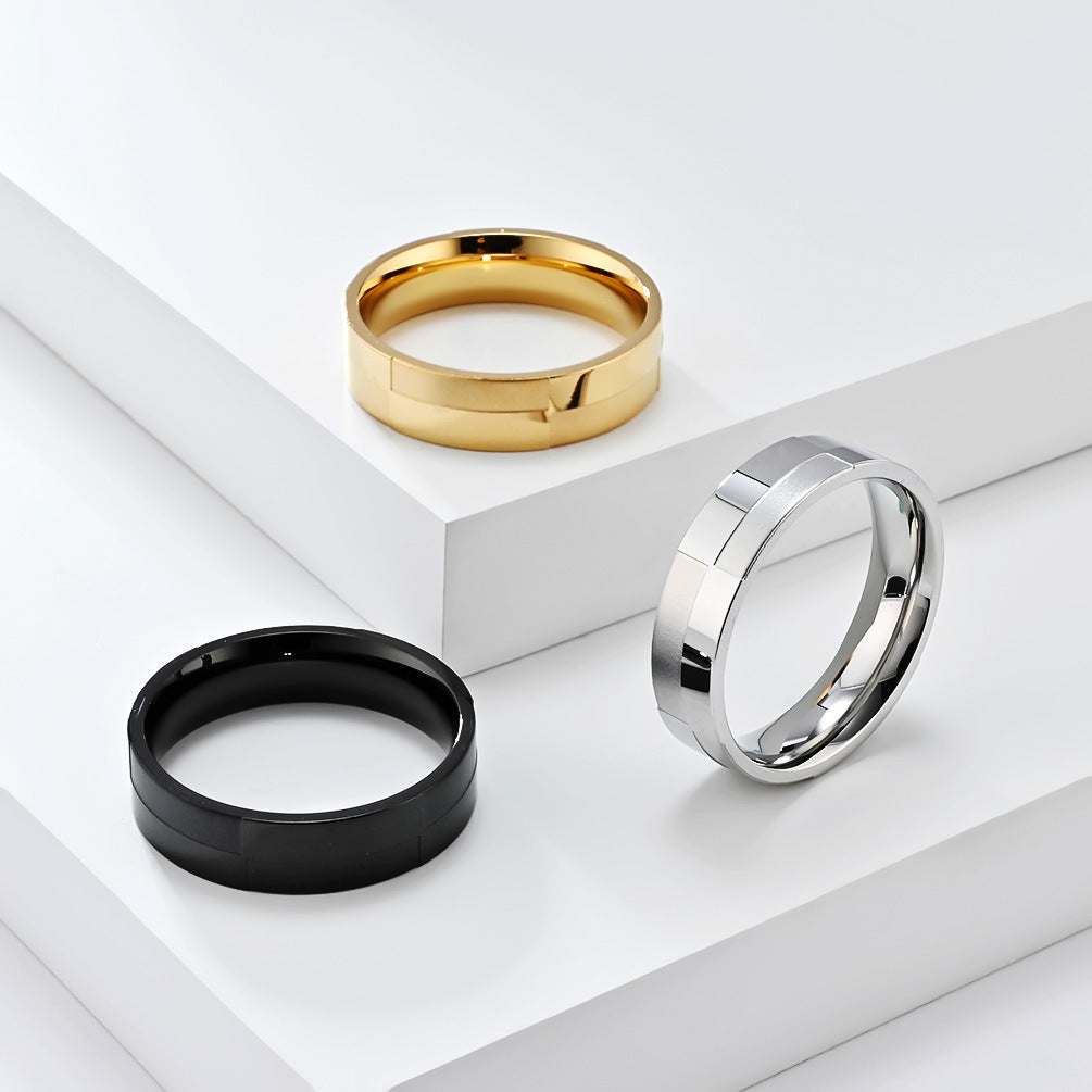 Planderful Titanium Steel Ring For Couples Smooth Matte Geometry Neutral Everyday Genie Style