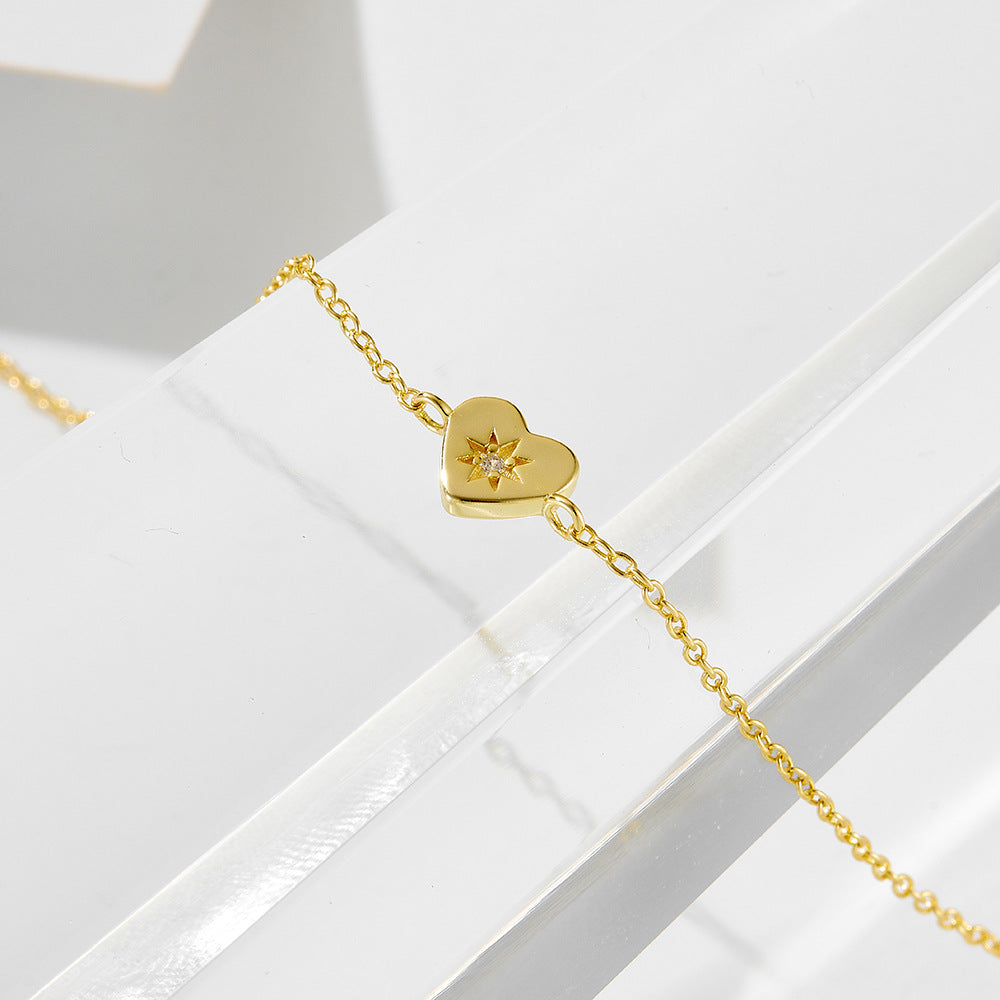 925 Sterling Silver Electroplated 14k Gold Heart-Shaped Love Bracelet European, American