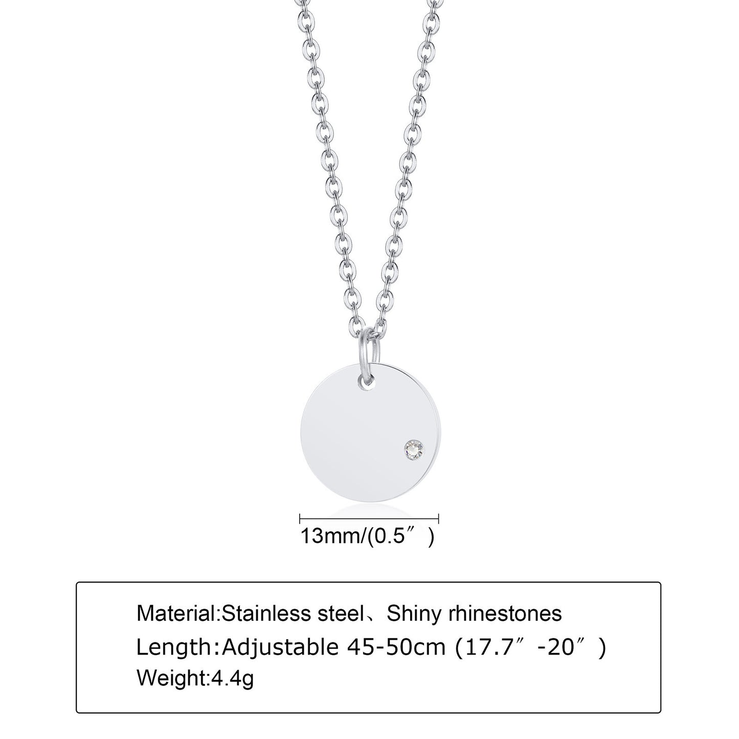 Stainless Steel Necklace Golden Lady Zircon Round Jewelry